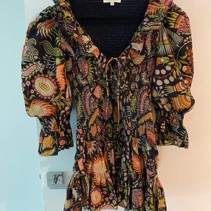 gorgeous multi colors. black oranges citron designer dress medium
